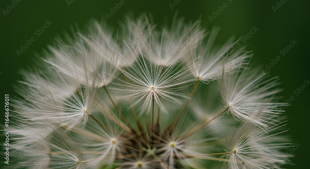 Fototapeta premium A closeup of a dandelion seed head with a dark green background