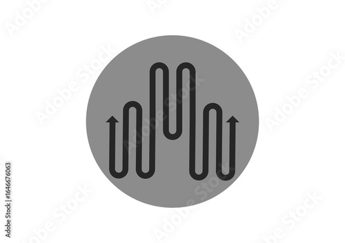 Minimalist arrow chart icon in gray circle, symbolizing growth, data analytics, business progress, and rising trends.
