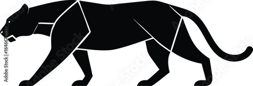 Black Silhouette of a Panther with Geometric Divisions on White Background jaguar