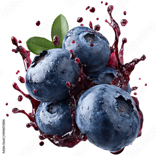 Tempting big blueberries, blueberry splashing juice, HD, blueberries and juice all in the picture range, white background