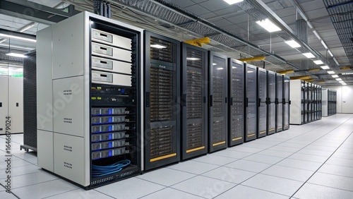 Modern data center with high-tech server racks