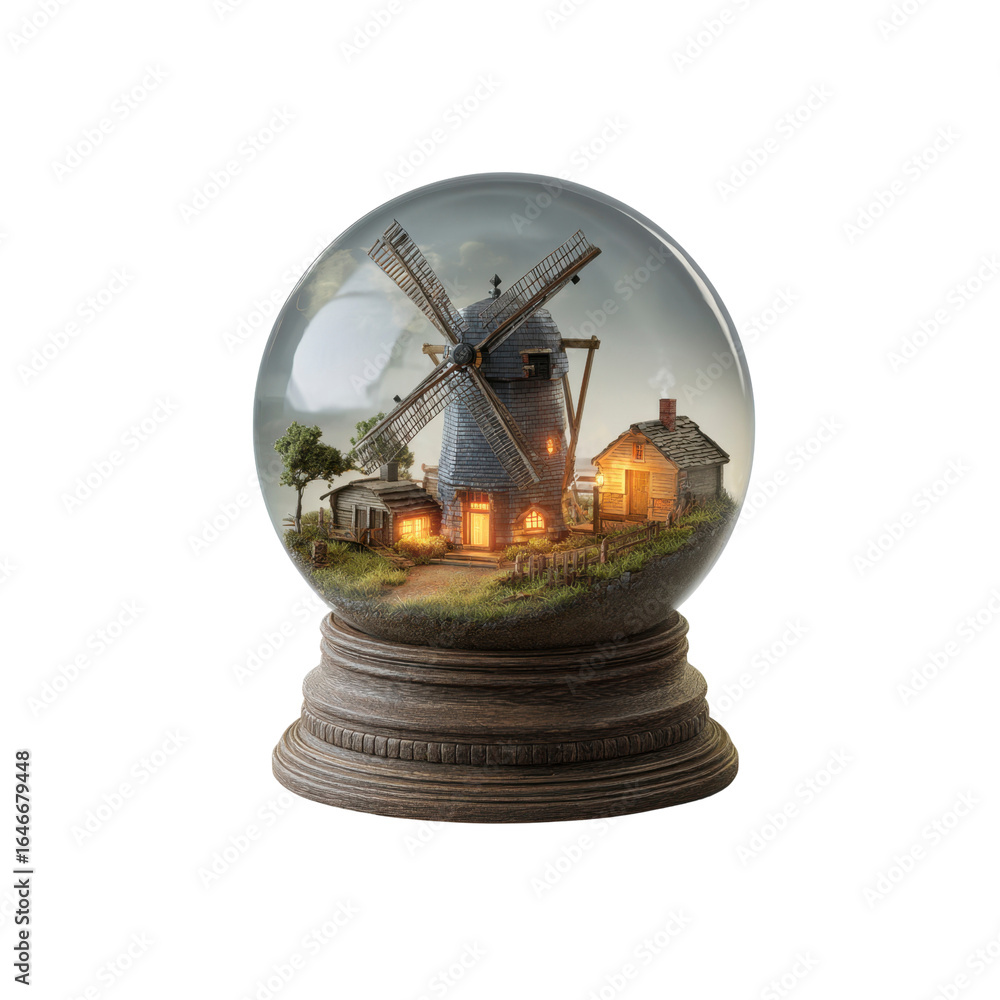 Obraz premium Enchanting Windmill Village in a Glass Snow Globe