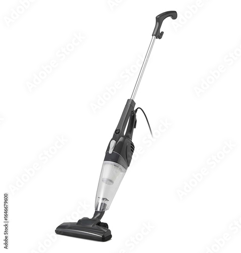 Minimalist vacuum cleaner, black, on a white background.