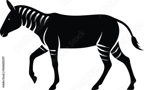 Black Silhouette of an Okapi with Striped Legs on White Background animal