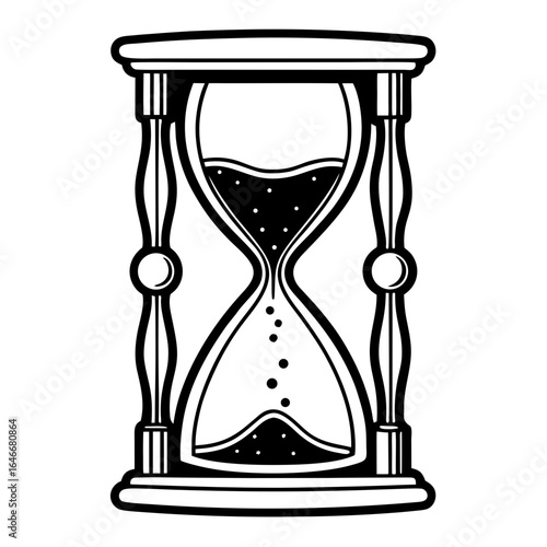 Vector art of an hourglass with sand flowing, symbolizing the passage of time, isolated on a white background