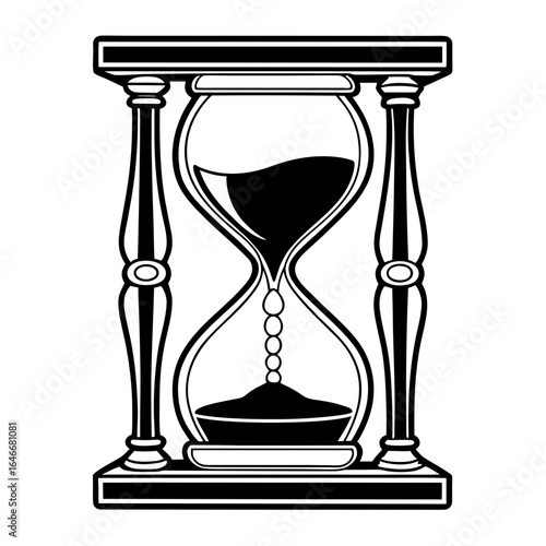 Vector art of hourglass with sand flowing, symbolizing time passing, isolated on white background