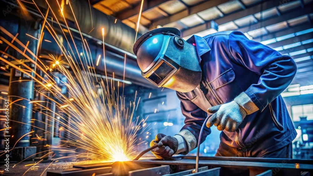 Make a realistic image of industrial welding with sparks flying. Make a realistic image of industrial welding with sparks flying.