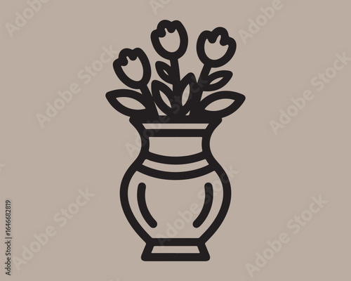 Simple line art of tulips in a vase