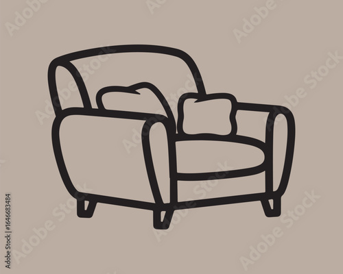 Cozy armchair with cushions in a simple sketch style