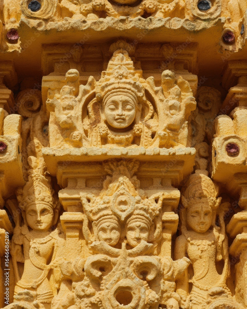 Fototapeta premium Authentic Ullambana Stone Sculptures on Indian Temple Facade with Diwali Festive Spirit and Black Friday Premium Marketing for Young Professionals