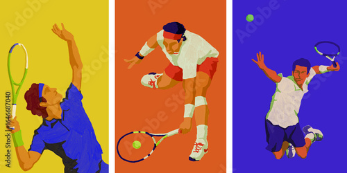 The male tennis player is playing strong. Illustration graphic design.