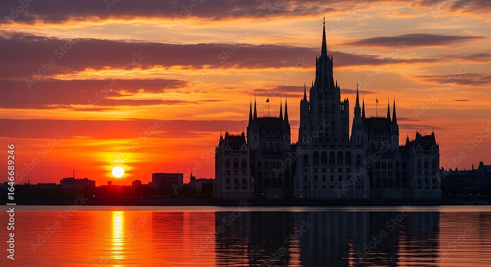 Fototapeta premium hungarian parliament building sunset danube river budapest