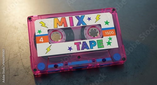Retro pink mix tape with colorful design showcasing musical nostalgia concept