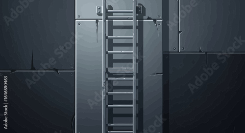 Abstract Ladder Against Dark Metallic Wall, Suggesting Industrial Access