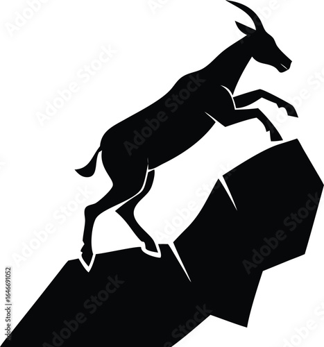 Silhouette of a gazelle jumping on a rock antelope leaping
