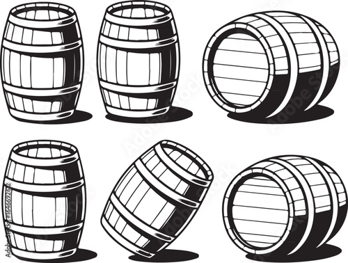 Wooden Barrel Vector Illustration Set for Brewery, Cellar, or Storage