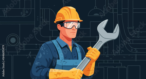 Illustration of a focused tradesman ready to tackle maintenance repair work