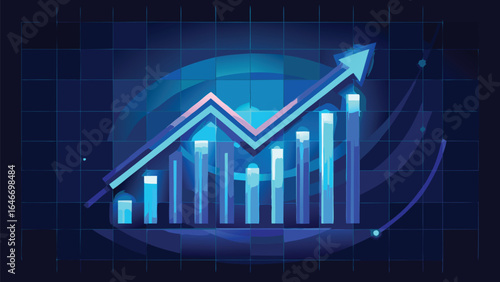 Business graph chart displayed on a blue background, illustrating data trends and performance metrics..eps