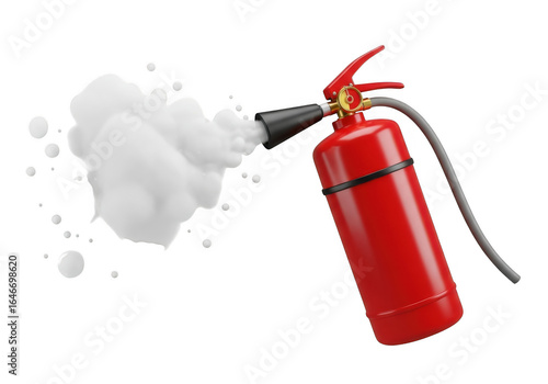 3d red fire extinguisher with spray