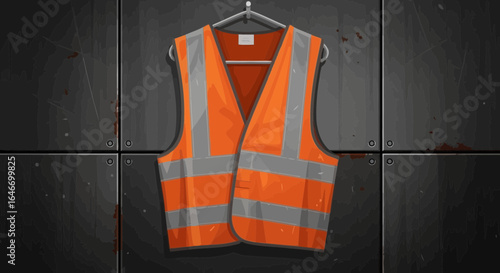 Safety first concept, an illustration showing safety vest hanging on wall