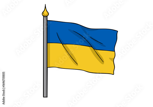 Stylized illustration of the Ukrainian flag, ?Blue Yellow Glory?, displayed on a pole. Clean, graphic design, bright colors, suitable for commercial use. Simple, iconic, patriotic.