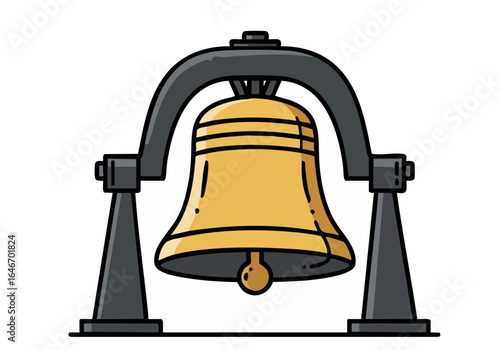 stylized abolition victory ring featuring a golden bell suspended on a dark grey support Bold lines and a minimalist design create a striking visual 