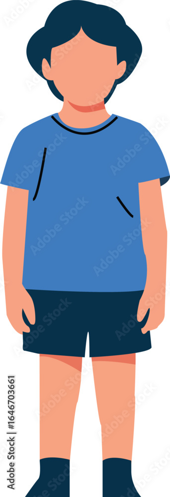 Fototapeta premium Young boy wearing a blue t shirt and shorts isolated on white background