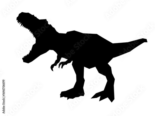Black silhouette vector icon of a Tyrannosaurus Rex in a bold and dynamic pose. Perfect for dinosaur-themed designs, logos, kids' materials, educational content, and prehistoric illustrations.