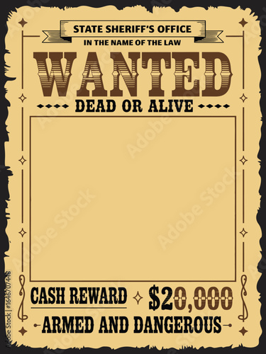 Wanted Poster Dead or Alive - State Sheriff's Office - Cash Reward of $20,000 for an Armed and Dangerous Fugitive