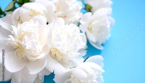 Fototapeta Naklejka Na Ścianę i Meble -  White peonies on blue background