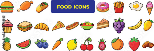 set of cartoonish food icons