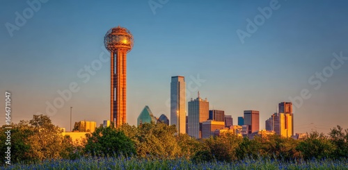 Dallas skyline at dawn with the Reunion Tower