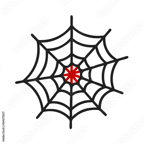 Cartoon spiderweb with red center in simple Halloween design