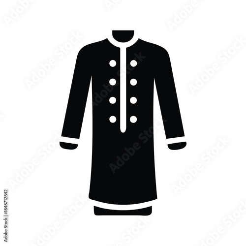 Elegant Sherwani Illustration Classic Ethnic Clothing Style Traditional Formal Attire Fashionable Indian Outfit Black and White Icon