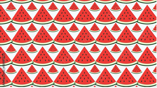 A photorealistic image of a single wedge of watermelon, highlighting the juicy texture of the red pulp and the random placement of its dark, glossy seeds.