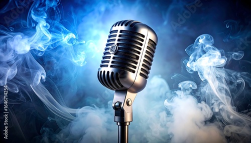 Retro Microphone with Blue Smoke Stage.