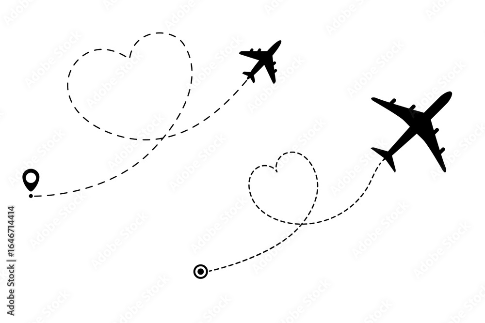 Dotted destination of airplane pointer, vector illustration of an airplane Dotted destination of airplane pointer, vector illustration of an airplane