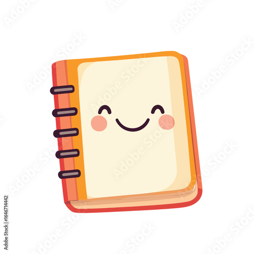 Smiling cartoon notebook with orange cover and dark brown binding rings