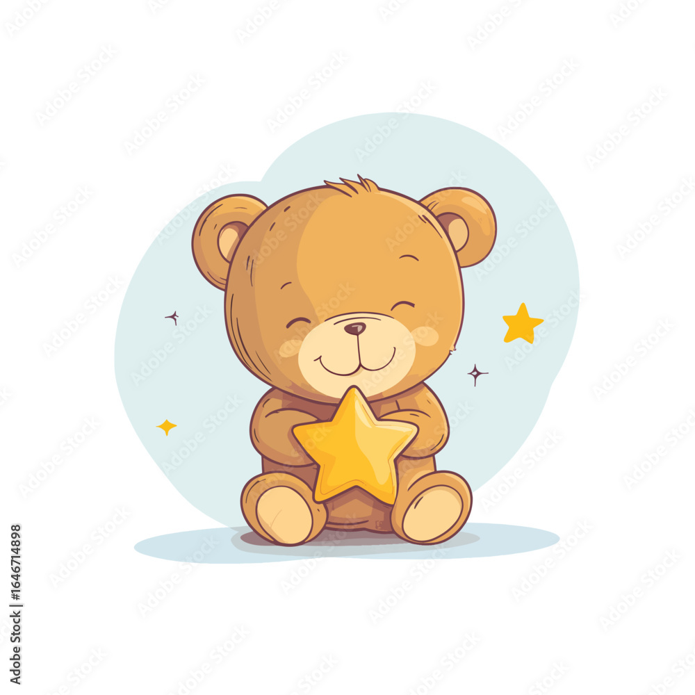 Fototapeta premium Smiling Cartoon Teddy Bear Holding a Golden Star Adorable and Heartwarming