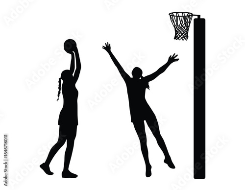 Women playing netball silhouette vector