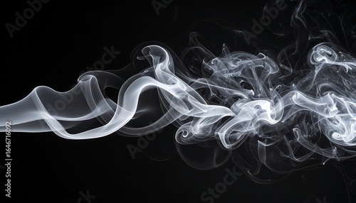 White smoke trails on black background, swirling and flowing