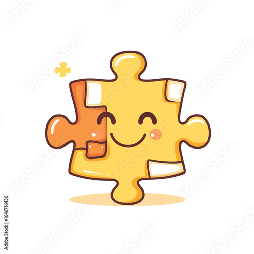 Smiling Puzzle Piece with Orange Insert and Matching Floating Piece