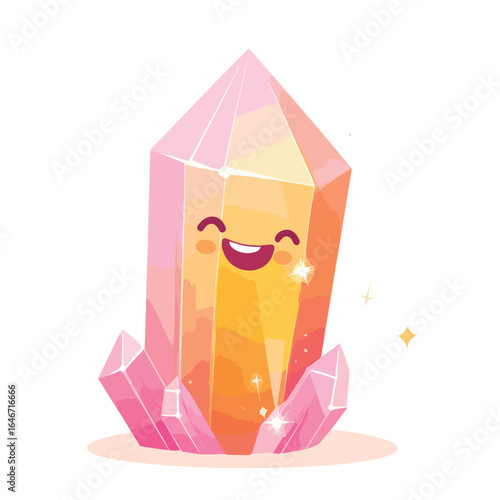 Smiling Rose Quartz Crystal Cluster with Sparkling Accents and Happy Expression