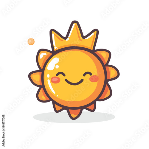 Smiling Sun King with Crown and Cheerful Expression Cartoon Style