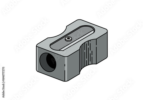 Gray Pencil Sharpener with Blade and Shavings Hole