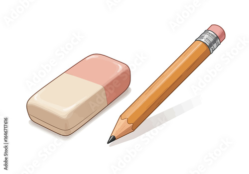 Cartoon Pencil and Eraser Illustration for Writing and Drawing