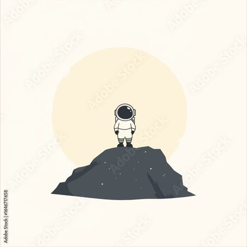 Solitary Astronaut on a Rocky Lunar Landscape