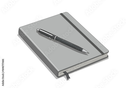 Gray Notebook with Pen, Elastic Closure and Bookmark