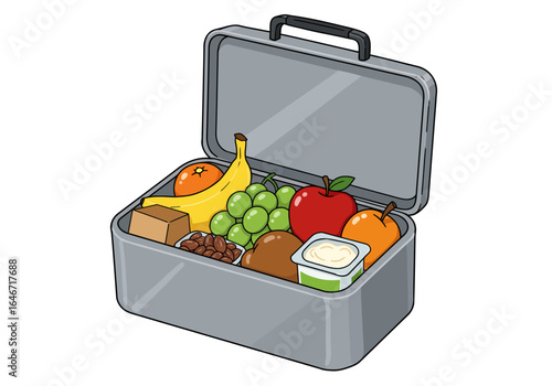 Open Lunchbox Filled with Healthy Food Items