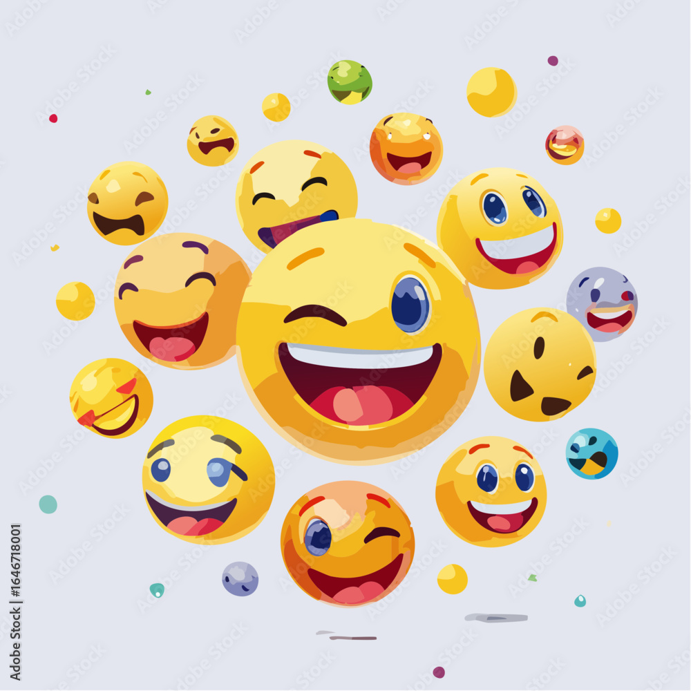 Naklejka premium Fun set of colourful floating reaction emojis with playful expressions